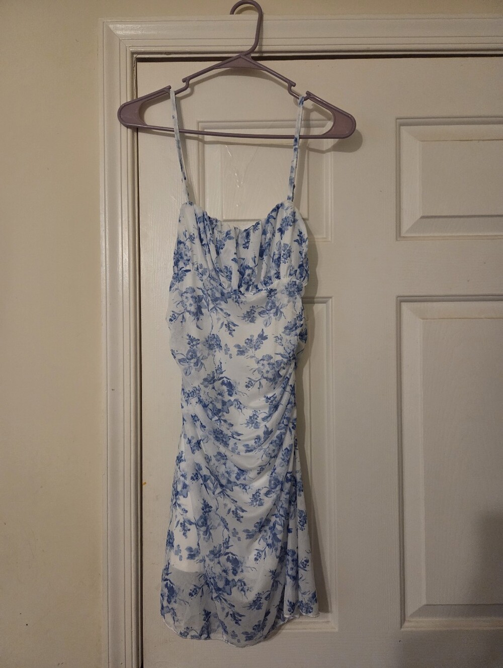 SHEIN White Mini Dress with Blue Floral Print